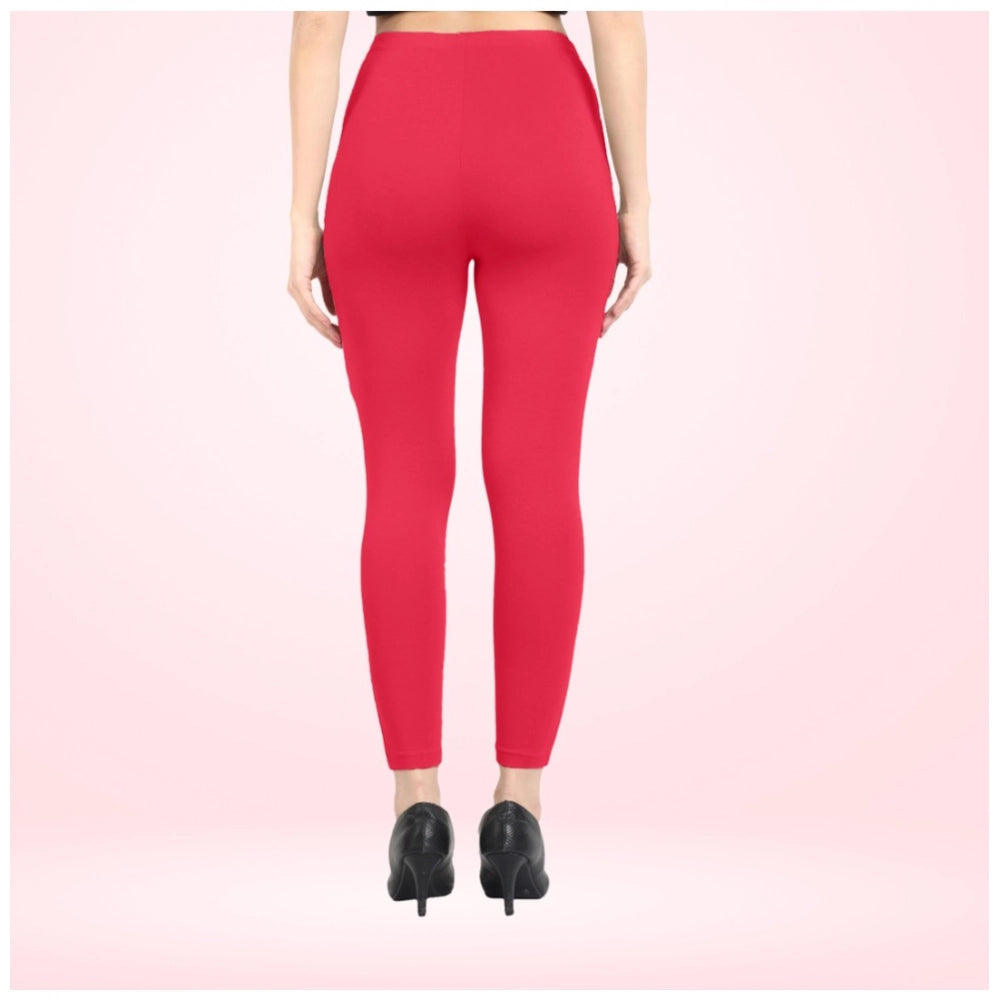 Indoraa Women's Cotton Blended Solid Ankle legging (Pink)