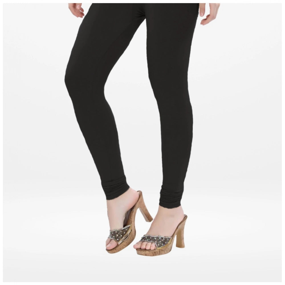 Indoraa Women's Cotton Blended Solid Churidar leggings (Black)