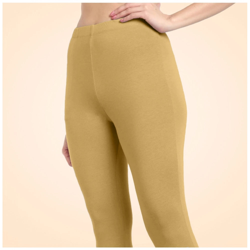 Indoraa Women's Cotton Blended Solid Ankle legging (Beige)