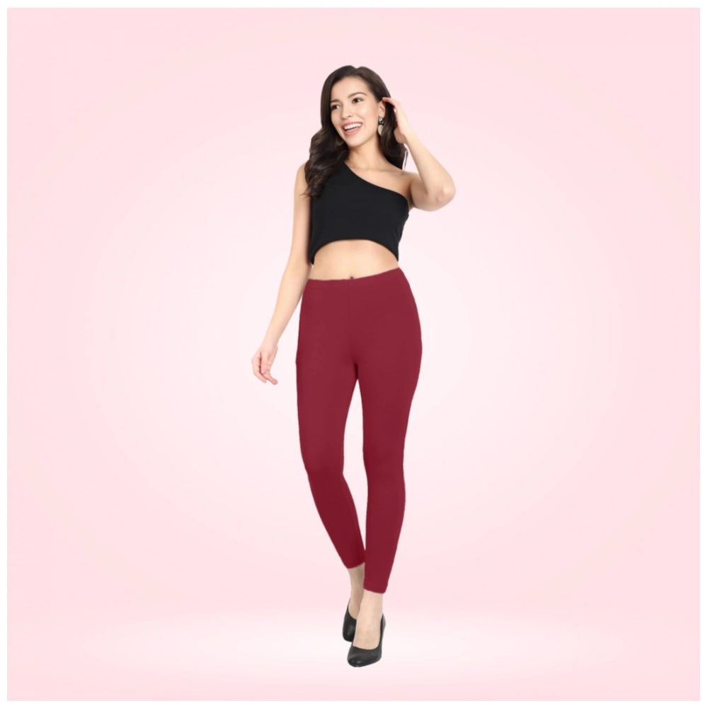 Indoraa Women's Cotton Blended Solid Ankle legging (Red Maroon)