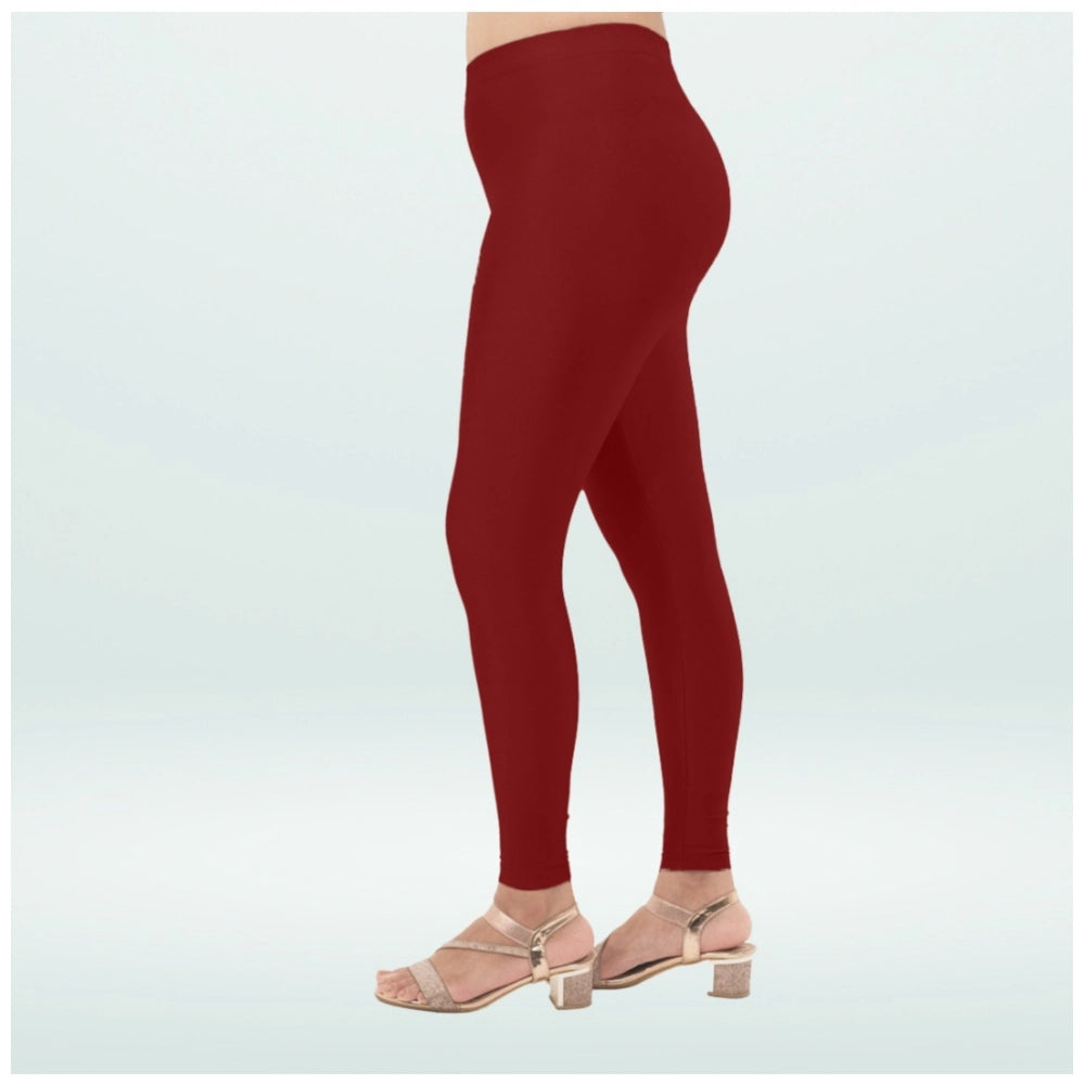 Indoraa Women's Cotton Blended Solid Shimmer Ankle leggings (Maroon)