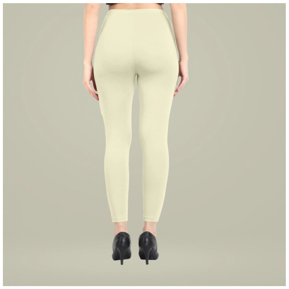 Indoraa Women's Cotton Blended Solid Ankle legging (Cream)