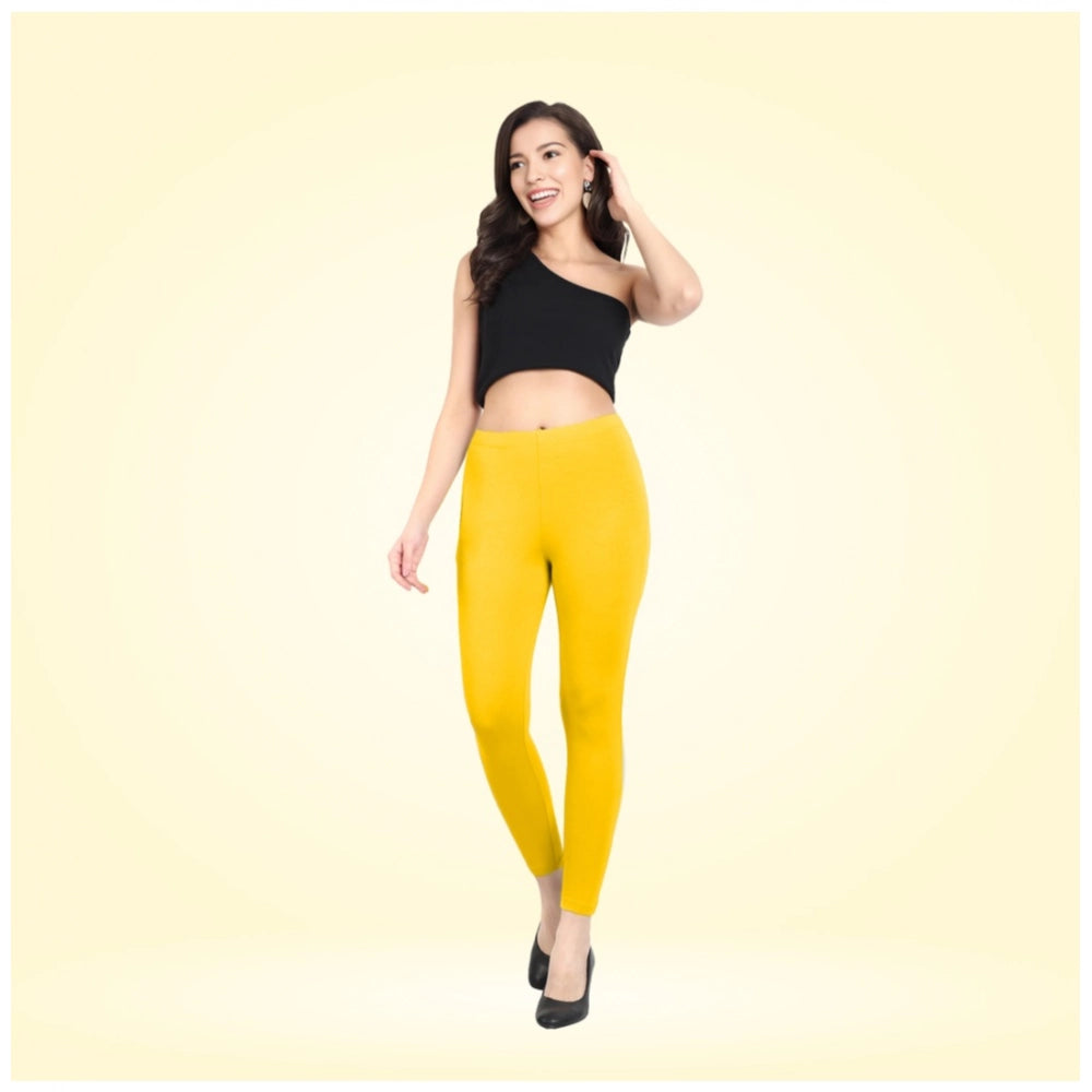 Indoraa Women's Cotton Blended Solid Ankle legging (Yellow)