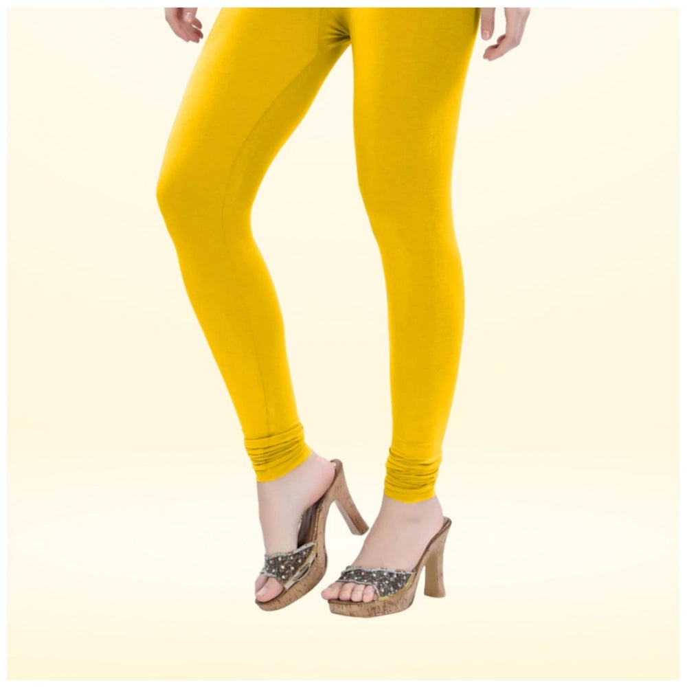 Indoraa Women's Cotton Blended Solid Churidar leggings (Yellow)