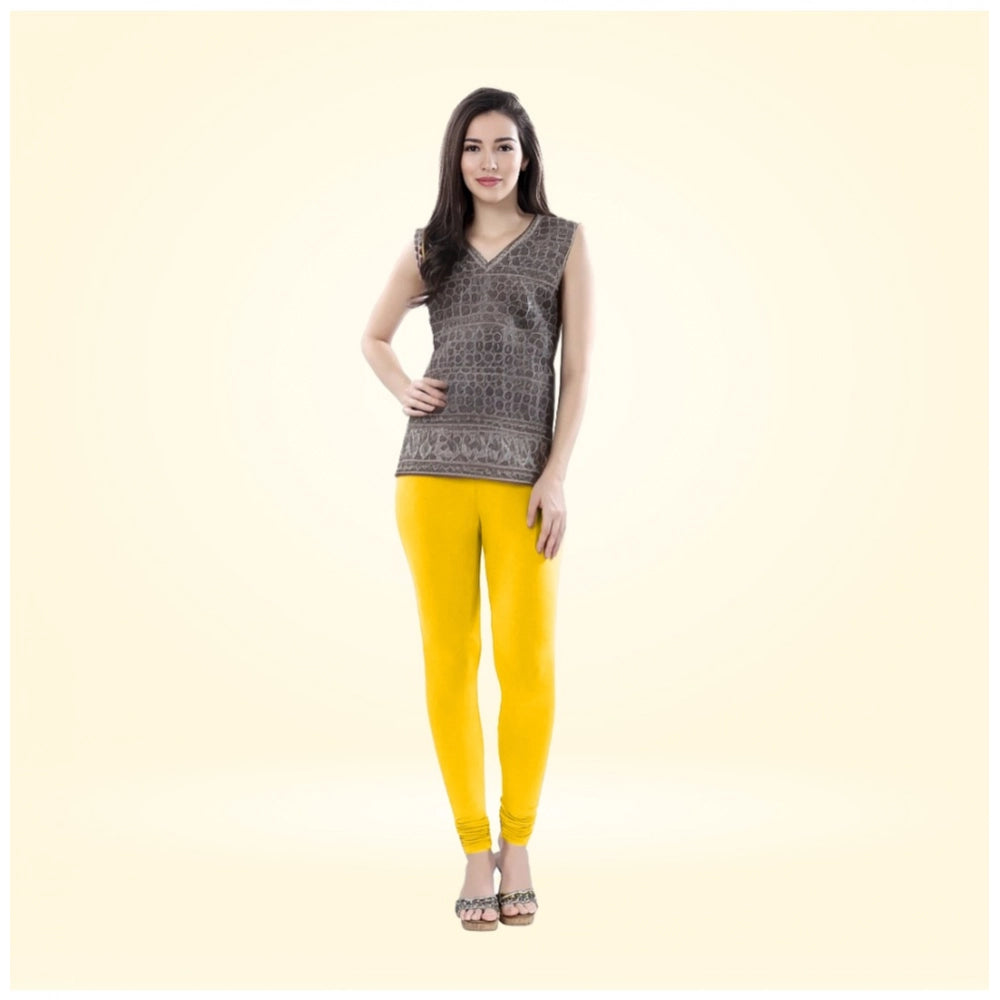 Indoraa Women's Cotton Blended Solid Churidar leggings (Yellow)