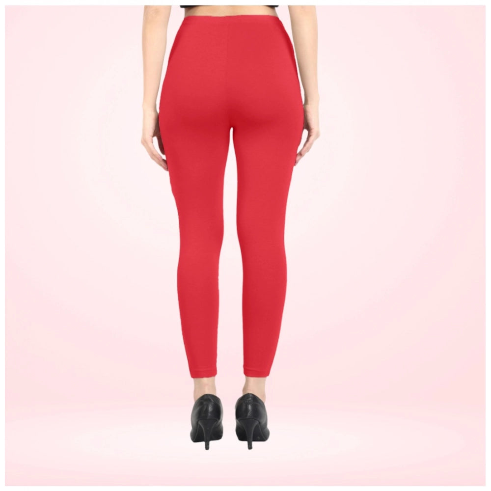Indoraa Women's Cotton Blended Solid Ankle legging (Red)