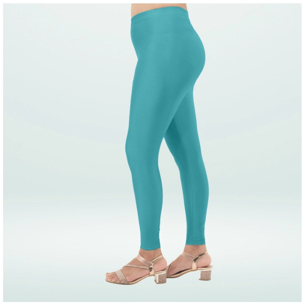 Indoraa Women's Cotton Blended Solid Shimmer Ankle leggings (Blue)