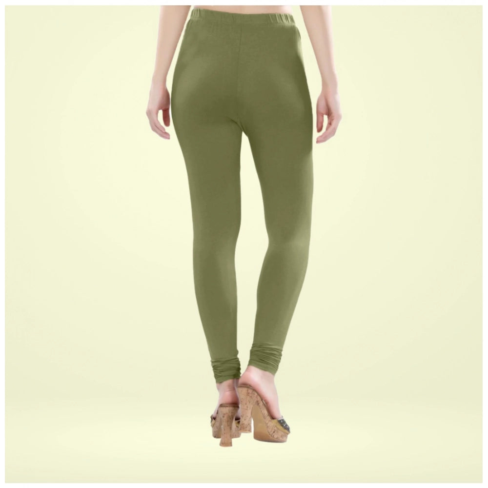Indoraa Women's Cotton Blended Solid Churidar leggings (Olive Green)