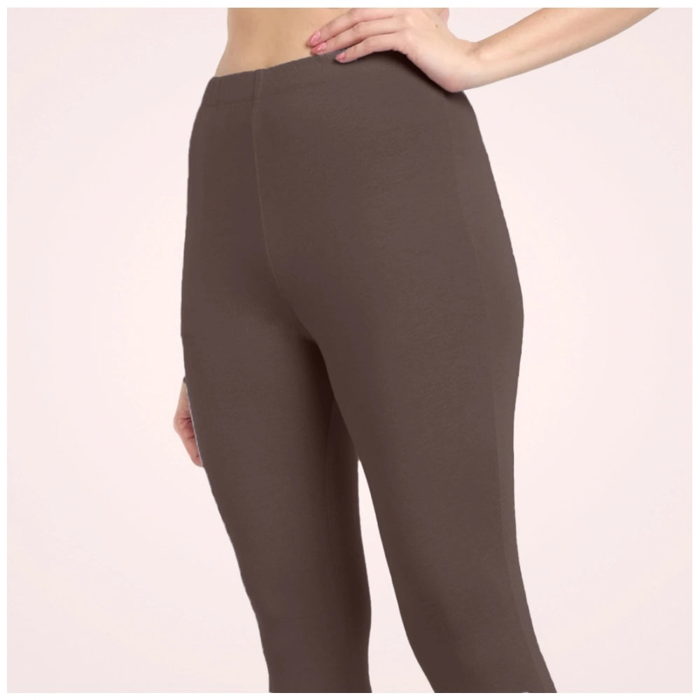 Indoraa Women's Cotton Blended Solid Ankle legging (Brown)