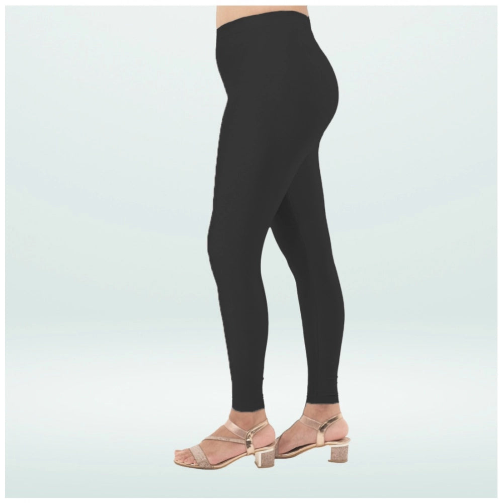 Indoraa Women's Cotton Blended Solid Shimmer Ankle leggings (Black)
