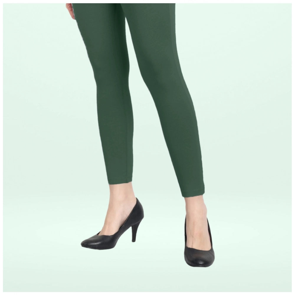 Indoraa Women's Cotton Blended Solid Ankle legging (Bottle Green)