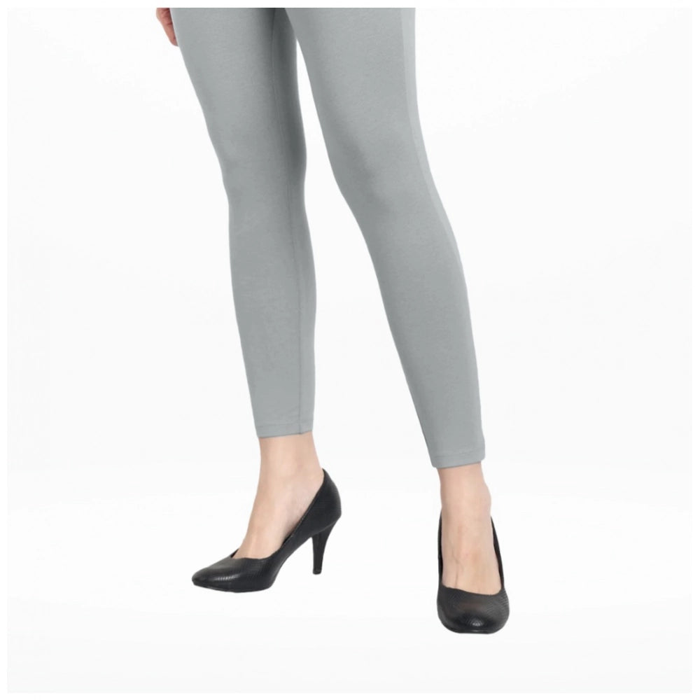 Indoraa Women's Cotton Blended Solid Ankle legging (Silver Gray)
