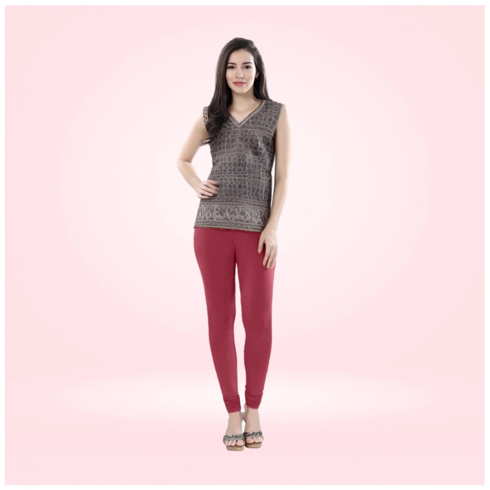 Indoraa Women's Cotton Blended Solid Churidar leggings (Red Maroon)