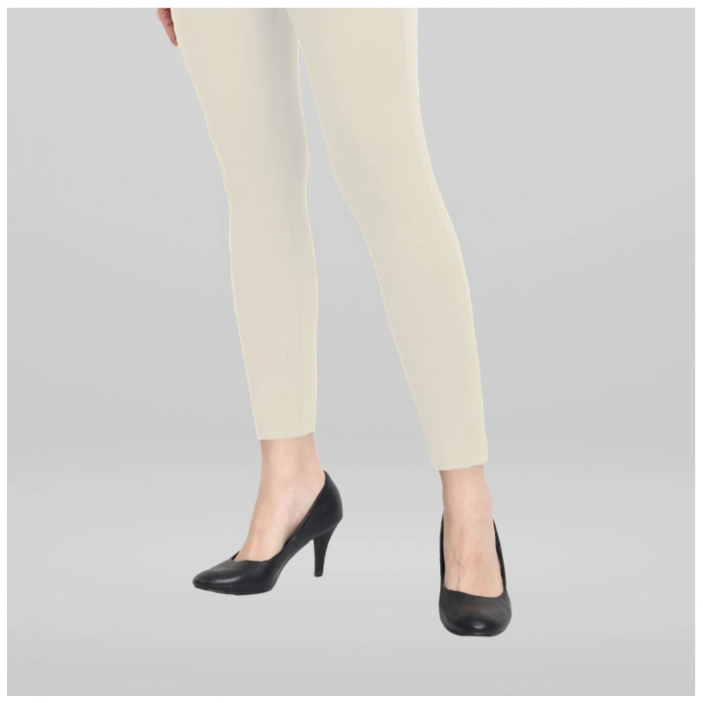 Indoraa Women's Cotton Blended Solid Ankle legging (Off White)