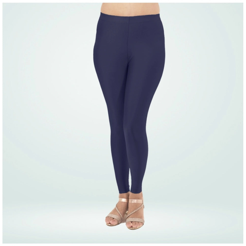 Indoraa Women's Cotton Blended Solid Shimmer Ankle leggings (Navy Blue)