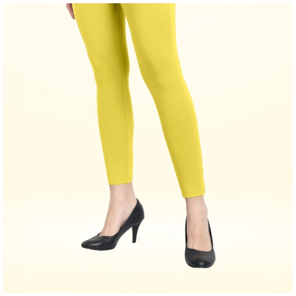 Indoraa Women's Cotton Blended Solid Ankle legging (Lemon Yellow)