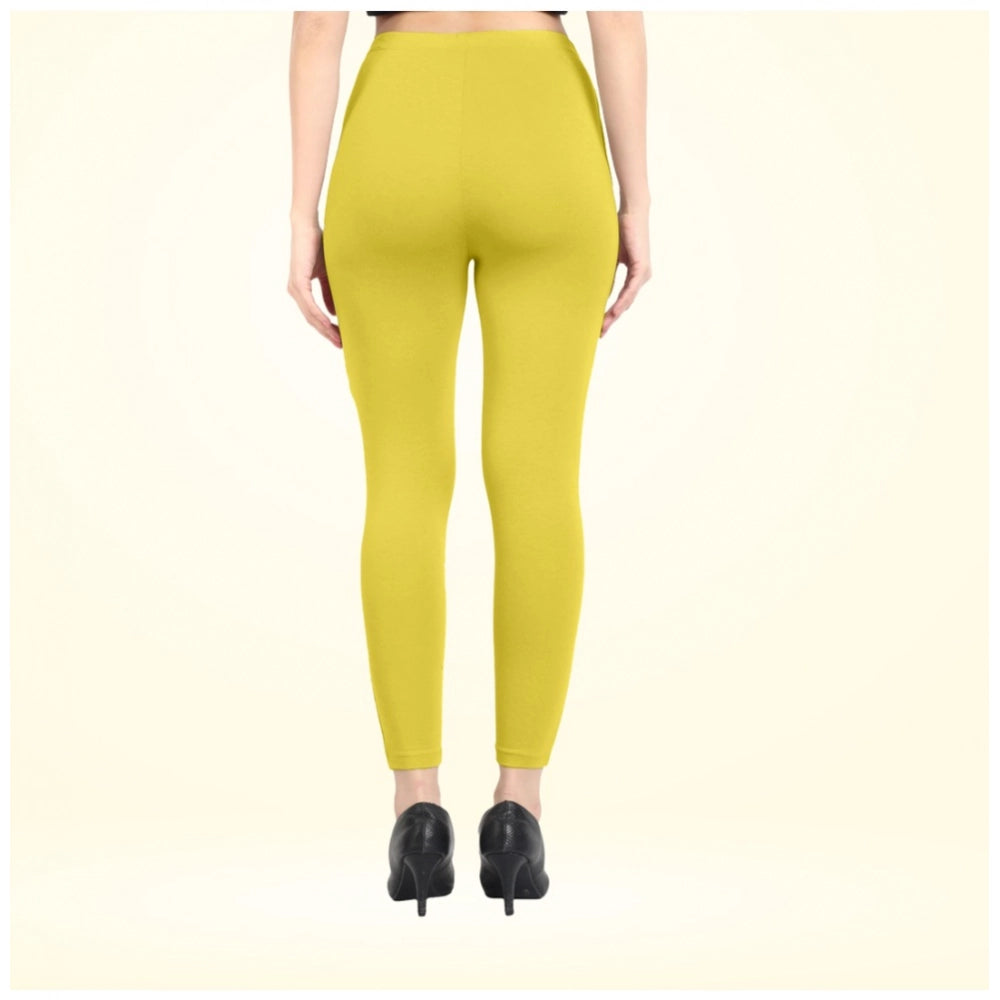 Indoraa Women's Cotton Blended Solid Ankle legging (Lemon Yellow)