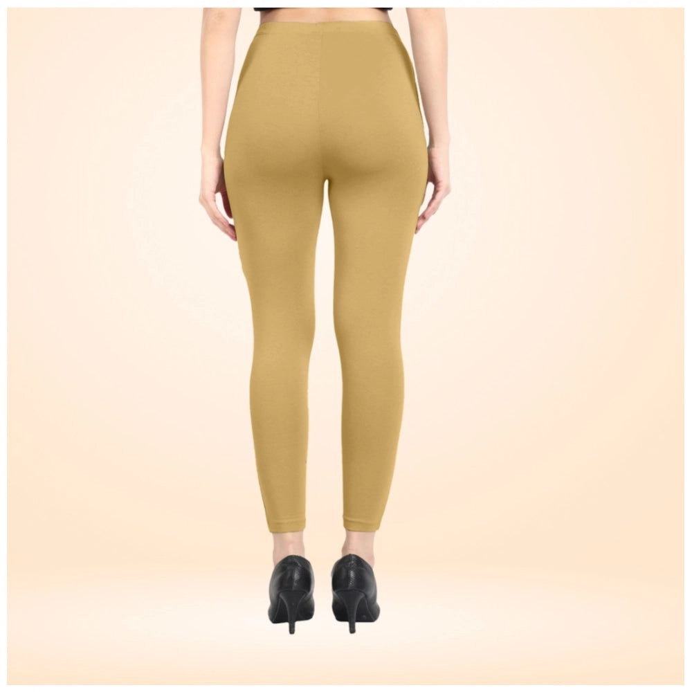 Indoraa Women's Cotton Blended Solid Ankle legging (Beige)
