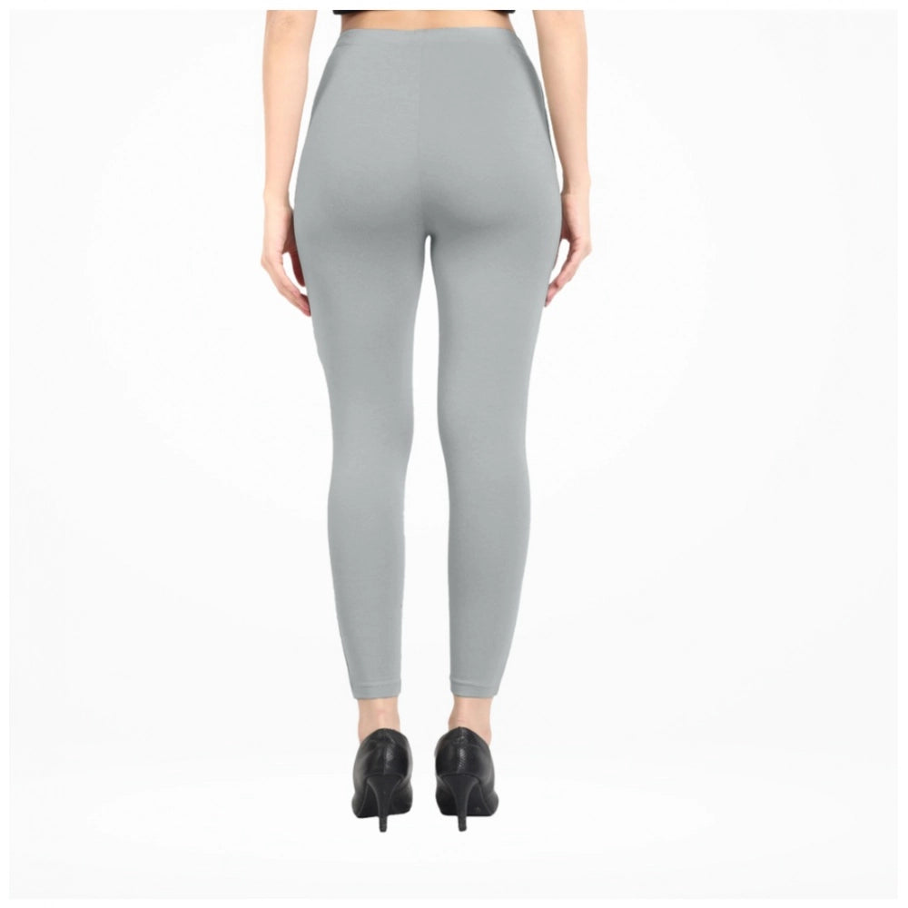 Indoraa Women's Cotton Blended Solid Ankle legging (Silver Gray)