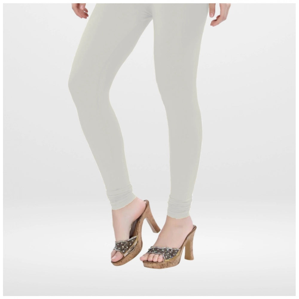 Indoraa Women's Cotton Blended Solid Churidar leggings (White)