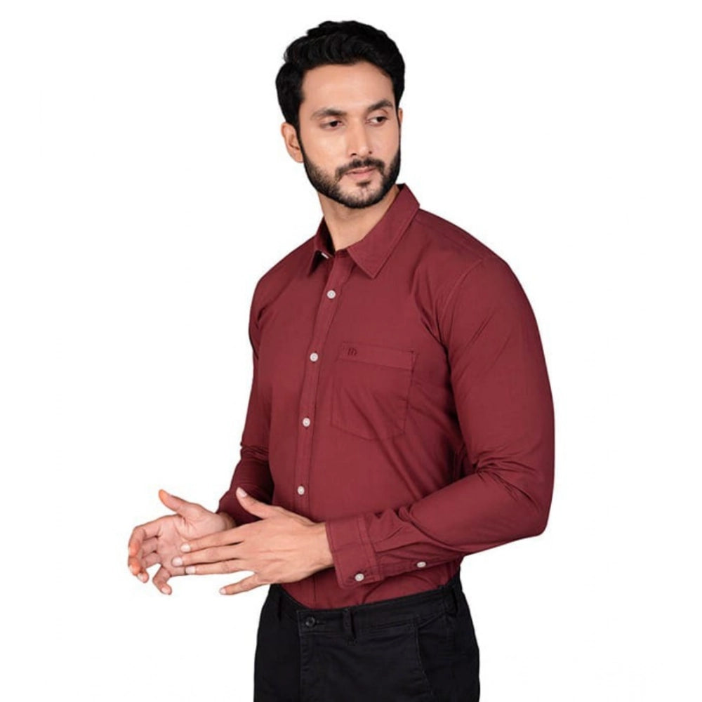 Indoraa Men's Casual Cotton Full Sleeve Solid Shirt (Maroon)