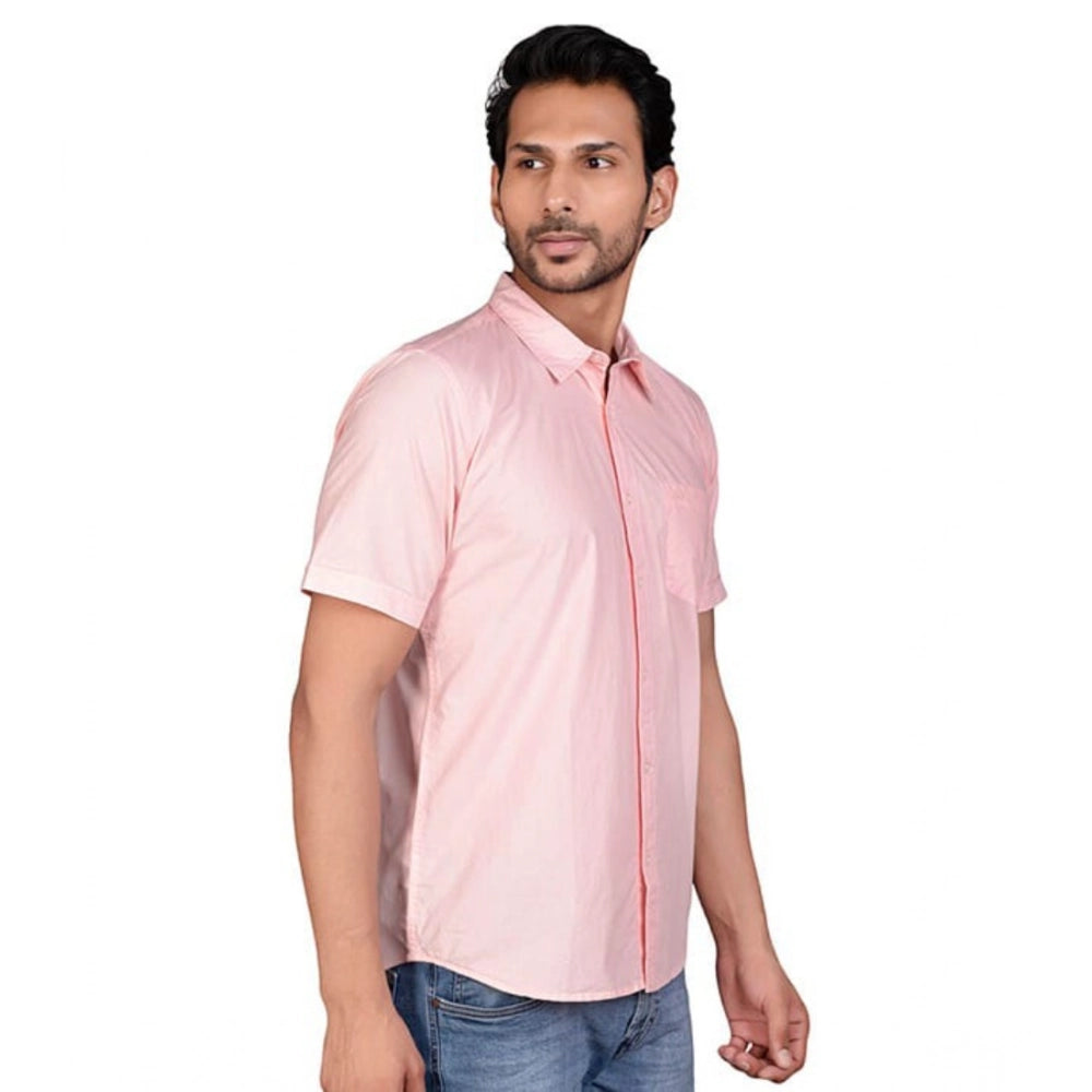 Indoraa Men's Casual Cotton Half Sleeve Solid Shirt (Peach)