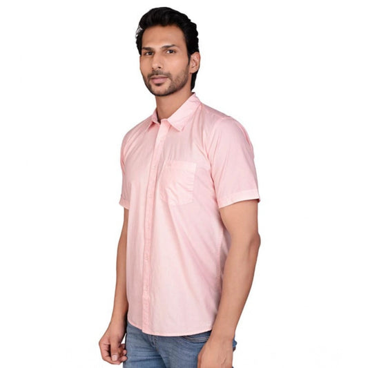 Indoraa Men's Casual Cotton Half Sleeve Solid Shirt (Peach)