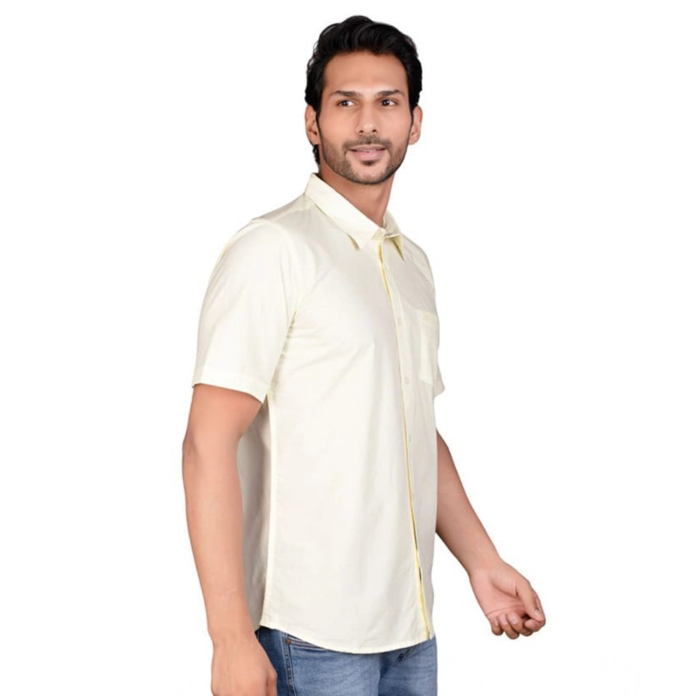 Indoraa Men's Casual Cotton Half Sleeve Solid Shirt (Lemon)