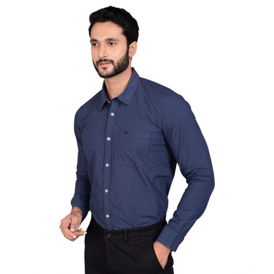 Indoraa Men's Casual Cotton Full Sleeve Solid Shirt (Navy)