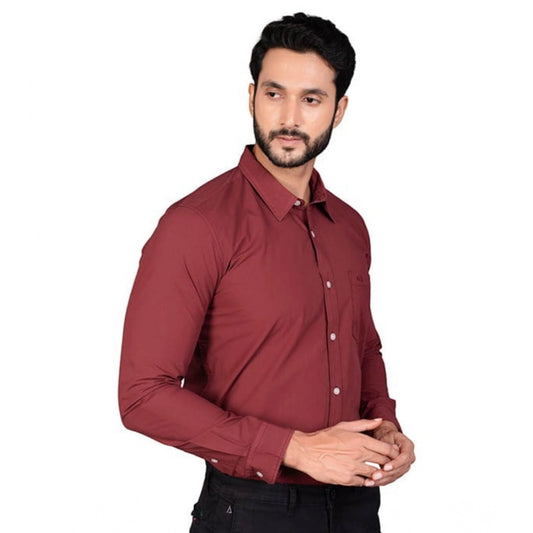 Indoraa Men's Casual Cotton Full Sleeve Solid Shirt (Maroon)