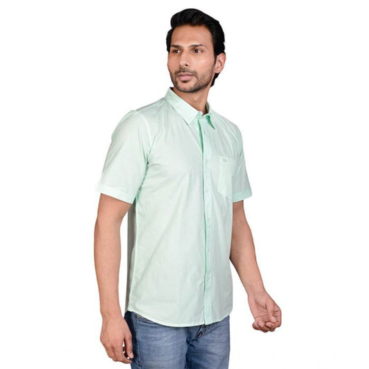 Indoraa Men's Casual Cotton Half Sleeve Solid Shirt (Sea Green)