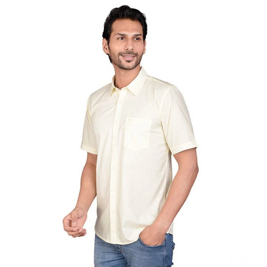 Indoraa Men's Casual Cotton Half Sleeve Solid Shirt (Lemon)