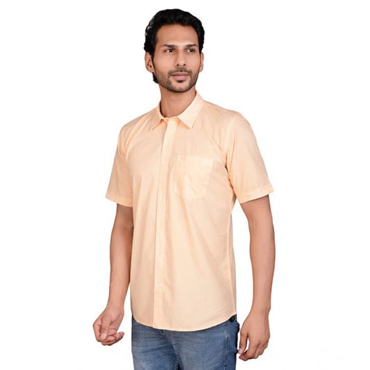 Indoraa Men's Casual Cotton Half Sleeve Solid Shirt (Peach)