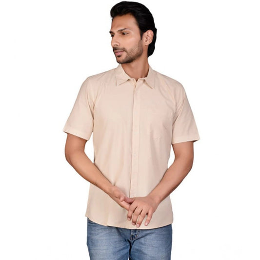 Indoraa Men's Casual Cotton Half Sleeve Solid Shirt (Beige)