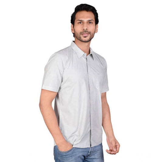 Indoraa Men's Casual Cotton Half Sleeve Solid Shirt (Grey)