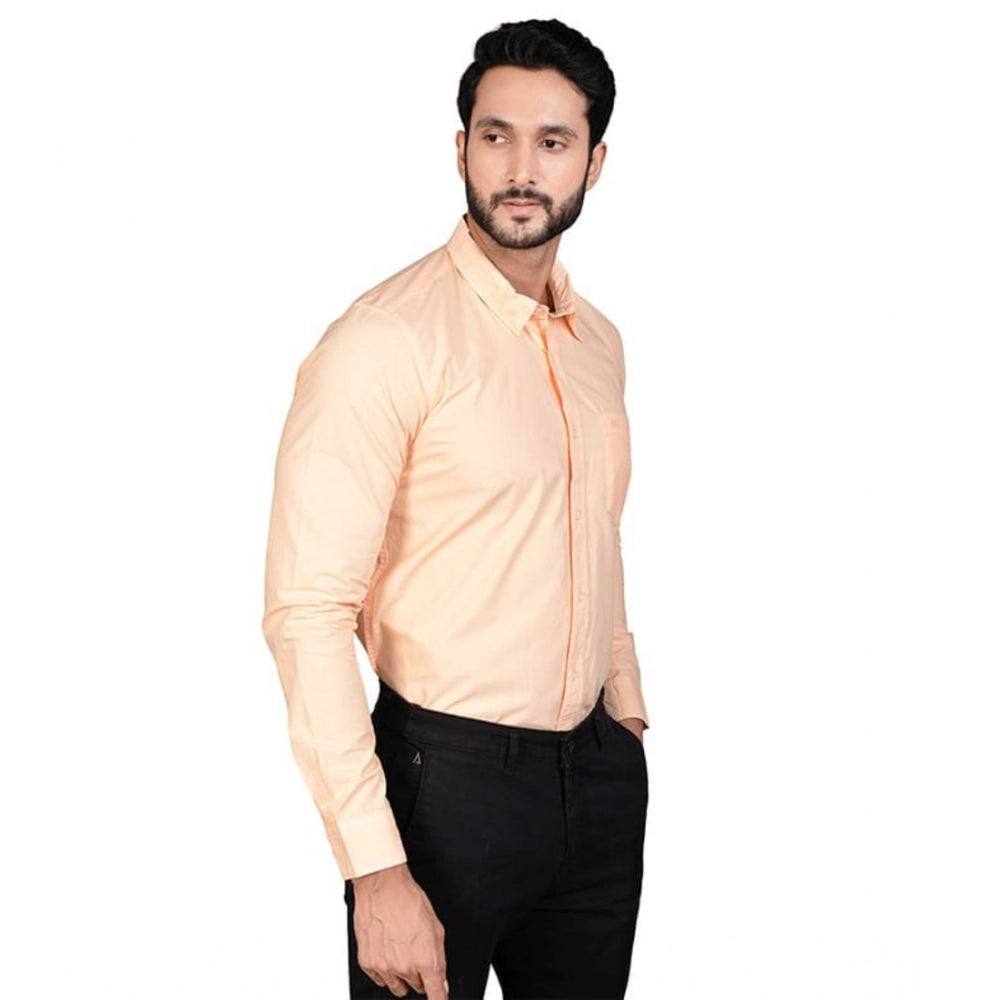 Indoraa Men's Casual Cotton Full Sleeve Solid Shirt (Peach)