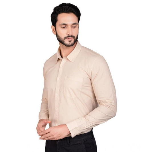 Indoraa Men's Casual Cotton Full Sleeve Solid Shirt (Beige)