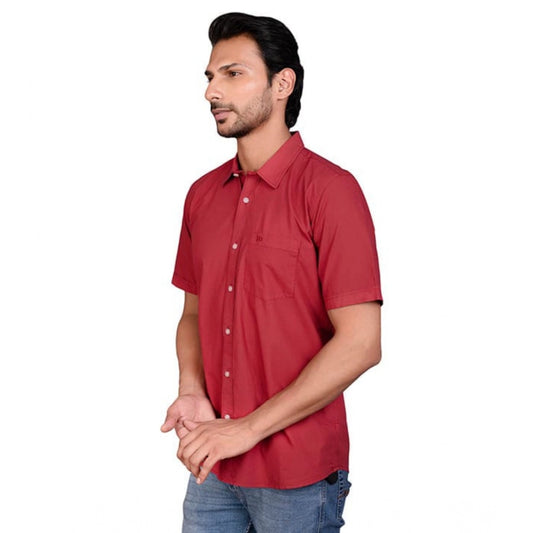 Indoraa Men's Casual Cotton Half Sleeve Solid Shirt (Red)