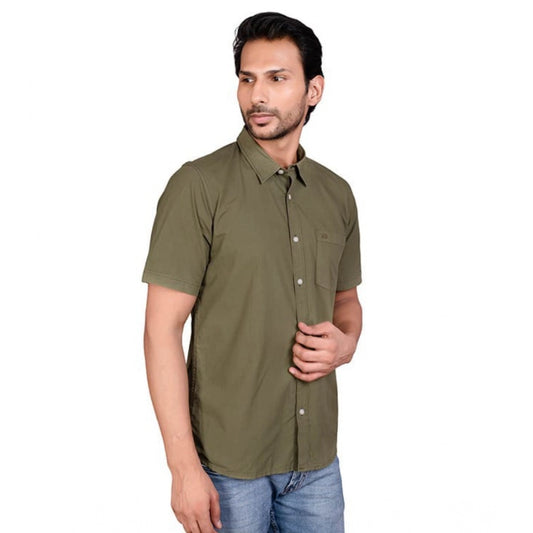 Indoraa Men's Casual Cotton Half Sleeve Solid Shirt (Green)