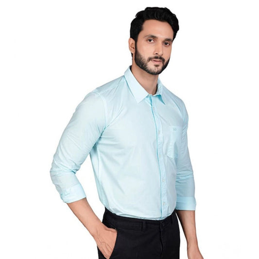 Indoraa Men's Casual Cotton Full Sleeve Solid Shirt (Turquoise)