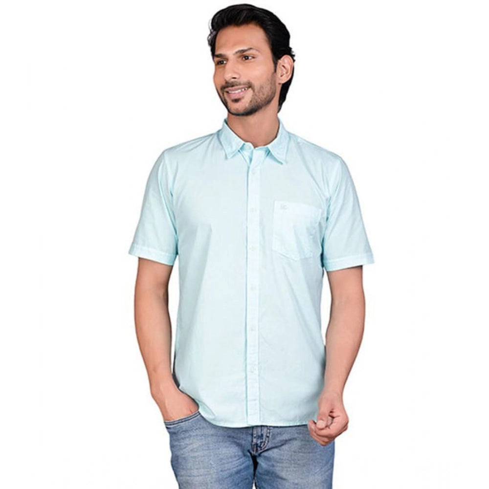 Indoraa Men's Casual Cotton Half Sleeve Solid Shirt (Turquoise)