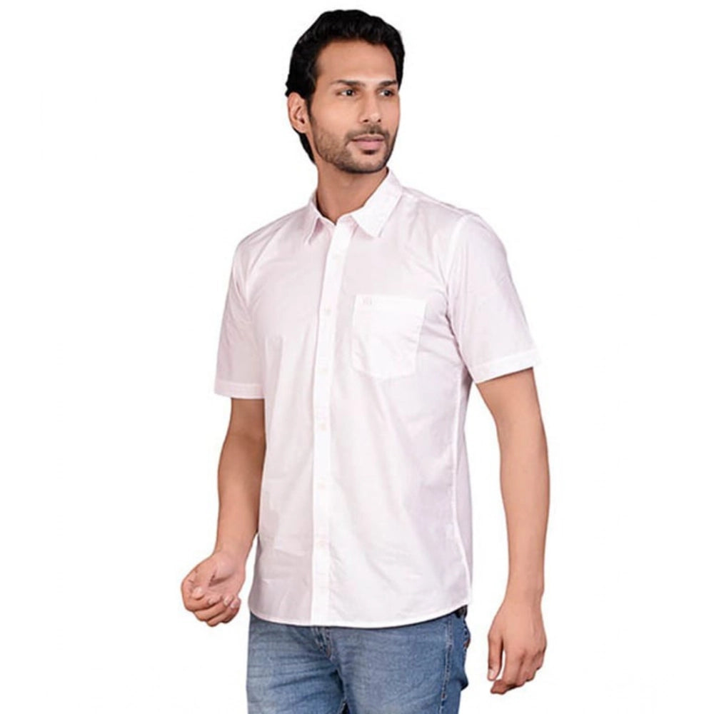 Indoraa Men's Casual Cotton Half Sleeve Solid Shirt (Pink)
