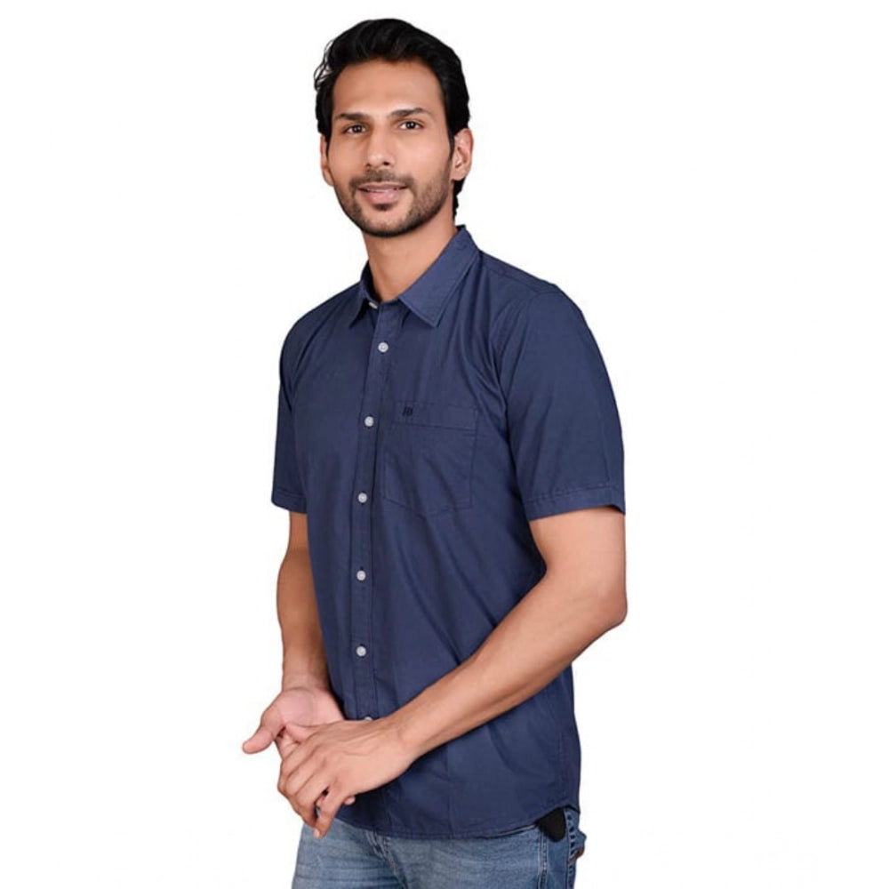 Indoraa Men's Casual Cotton Half Sleeve Solid Shirt (Navy)