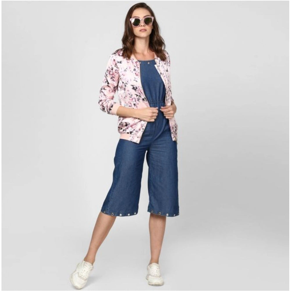 Indoraa Women's Satin Floral 3/4th Sleeve Jacket (Light Pink)