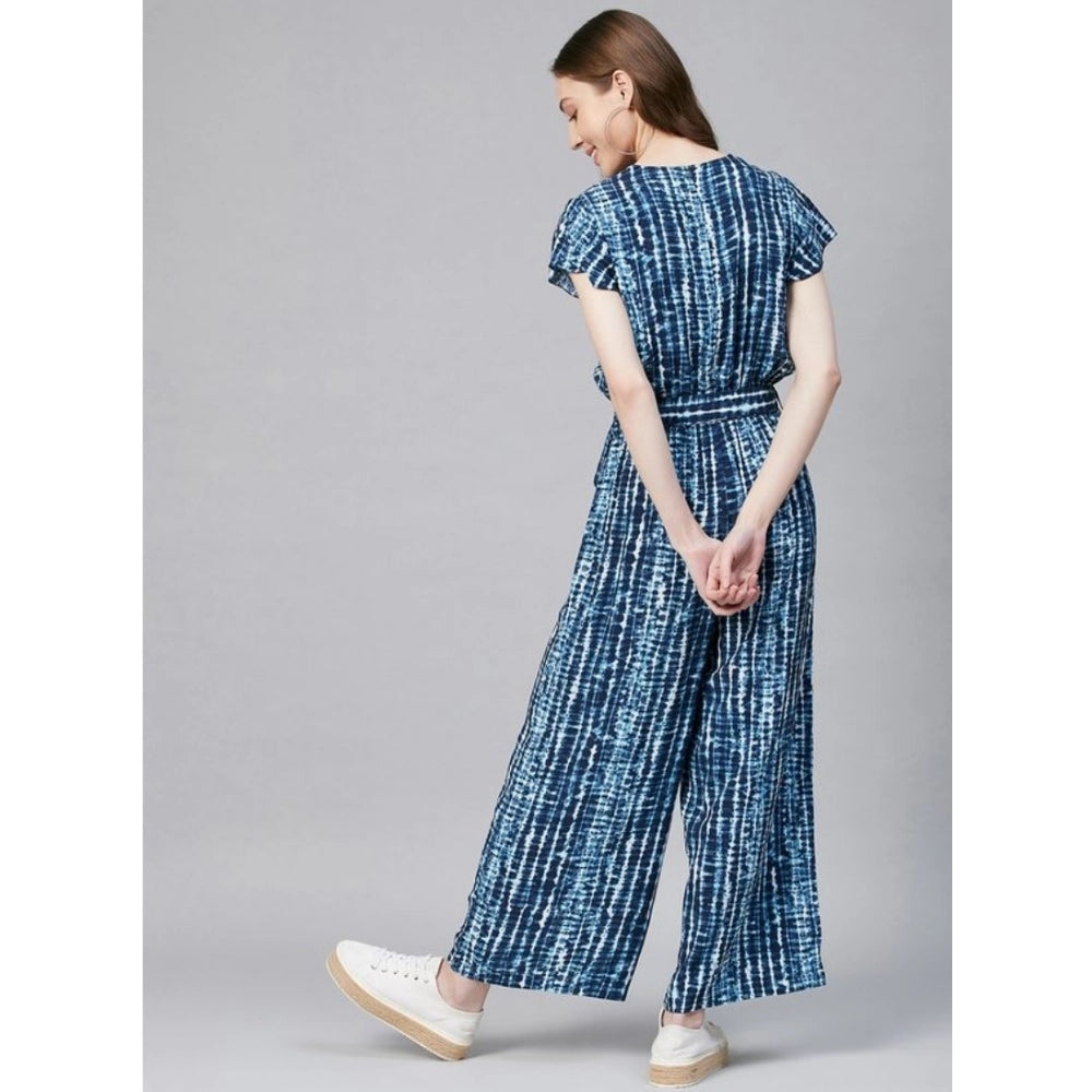 Indoraa Women's Rayon Tie & Dye Short Sleeve Jumpsuit (Blue)