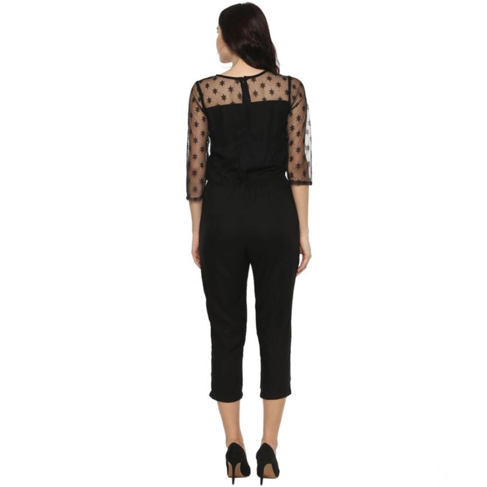 Indoraa Women's Polyester Self Design 3/4th Sleeve Jumpsuit (Black)