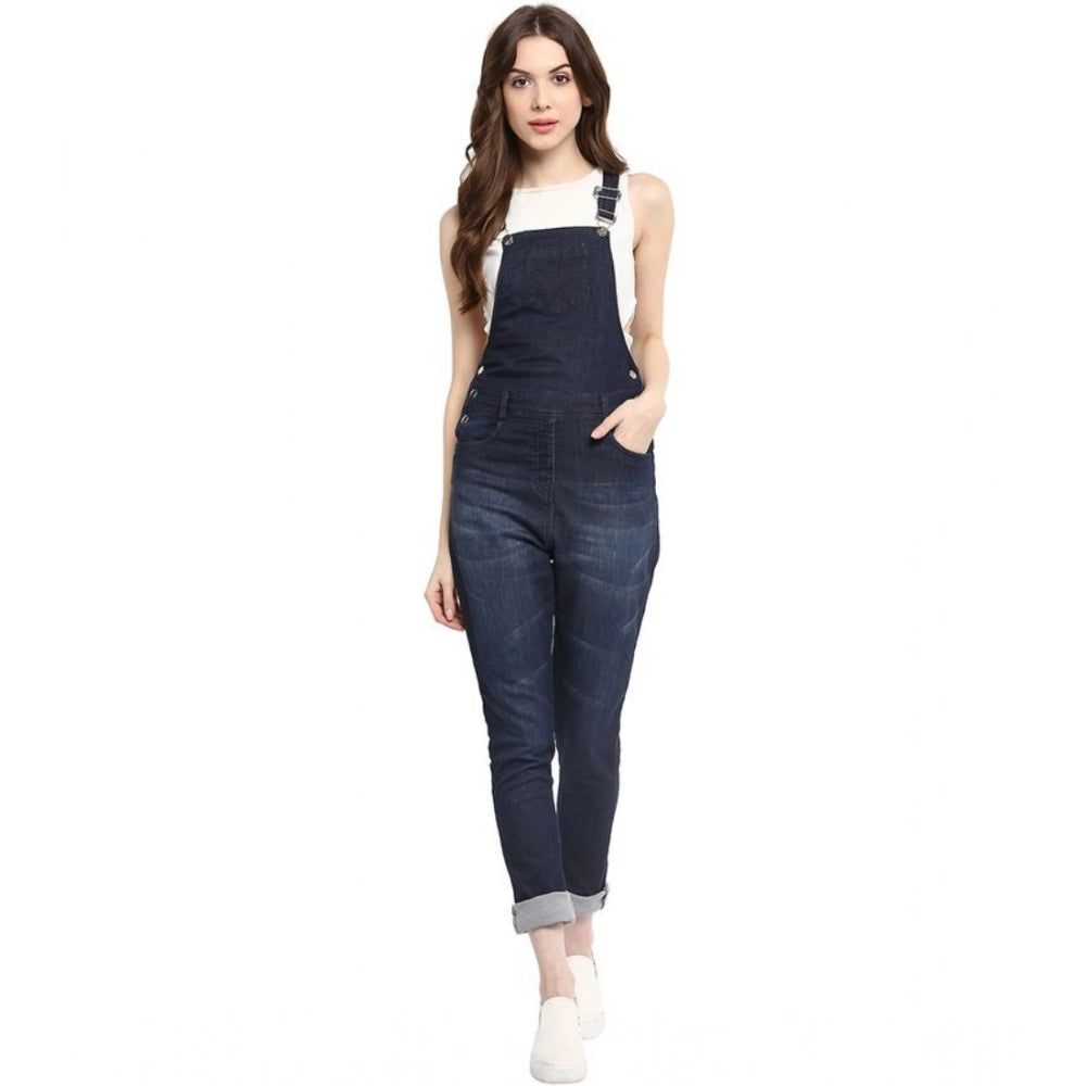 Indoraa Women's Denim Solid Dungaree Pant (Blue)
