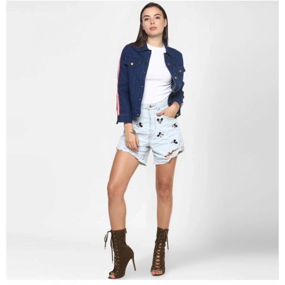 Indoraa Women's Denim Taping Long Sleeve Jacket (Blue)