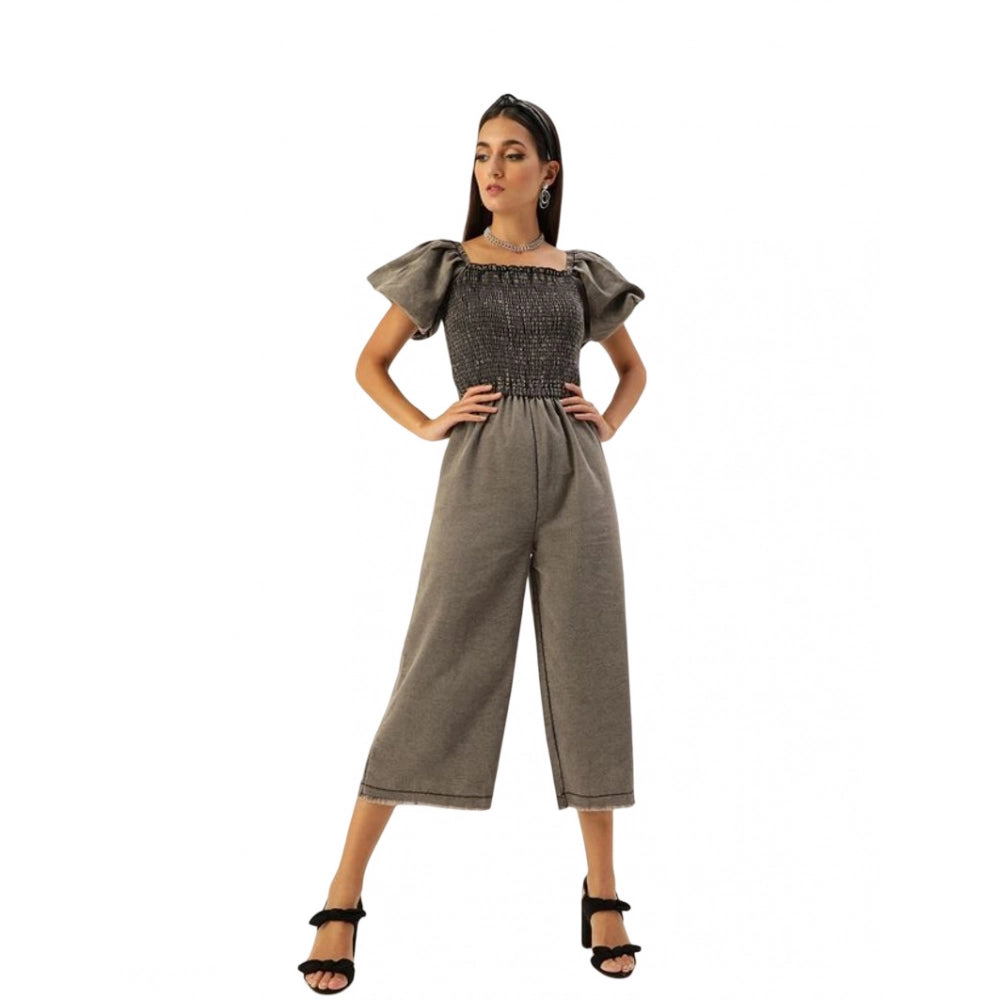 Indoraa Women's Denim Solid Balloon Sleeve Jumpsuit (Black)
