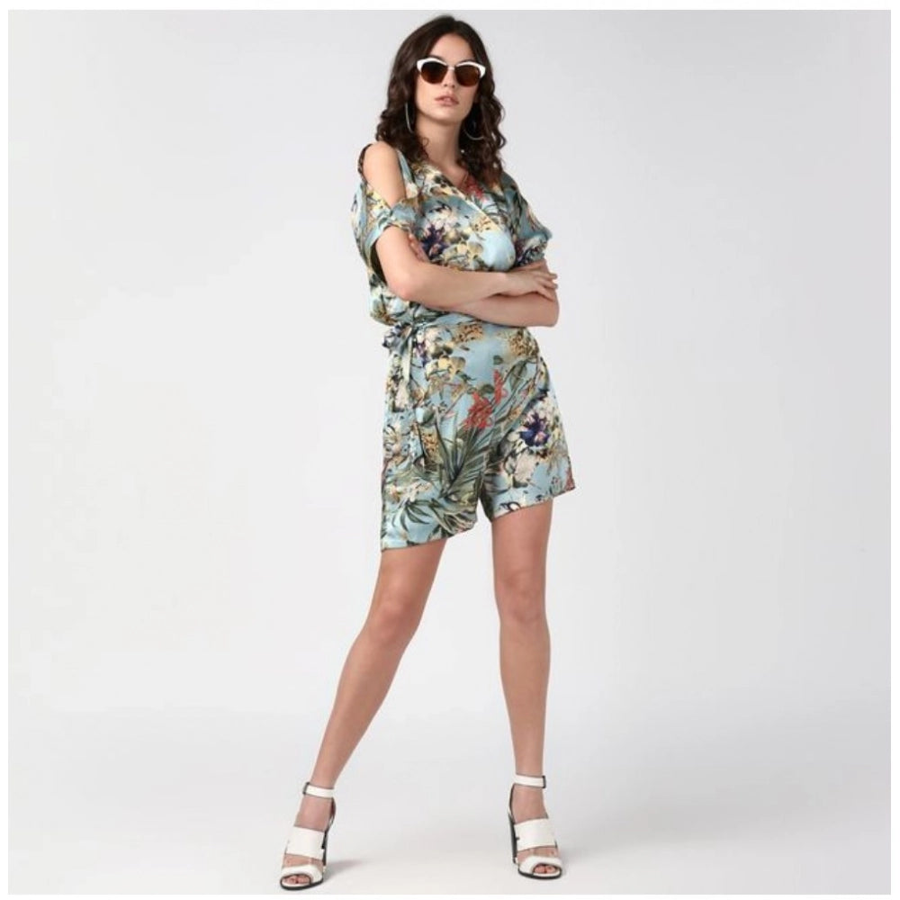 Indoraa Women's Polyester Floral Dungaree Pant (Multicolor)